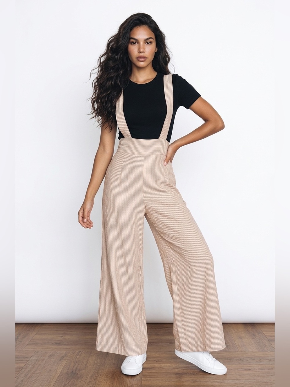 High-Waist Wide-Leg Suspender Pants in Blush